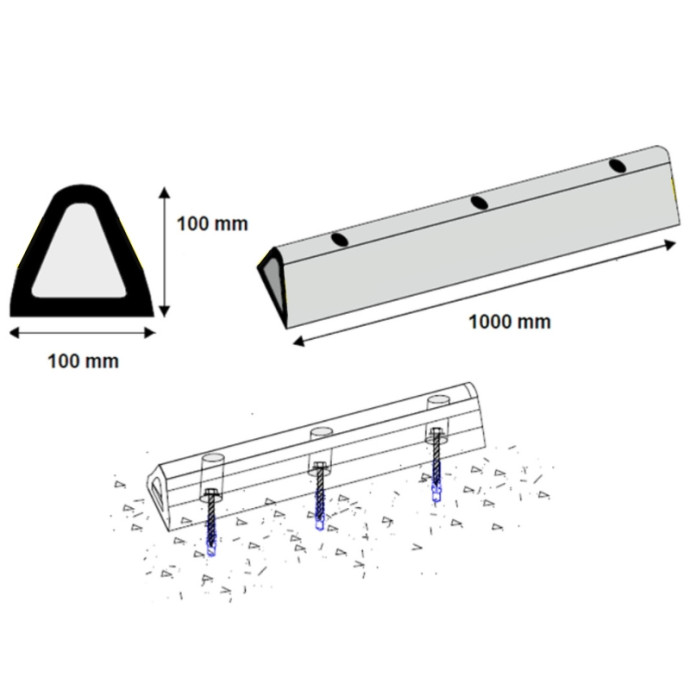 Tope de suelo PVC 1000x100x100 mm de ancho. Negro