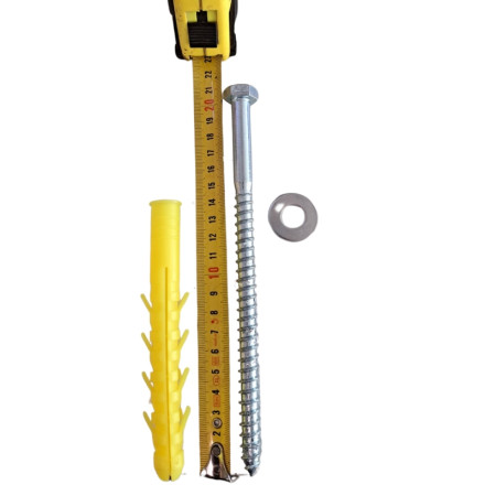 Taco 16x140 + tornillo 12x200 + arandela M12 + tapón negro