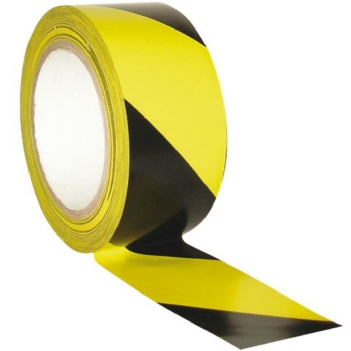 Rollo adhesivo amarillo negro. 33mts x 50 mm