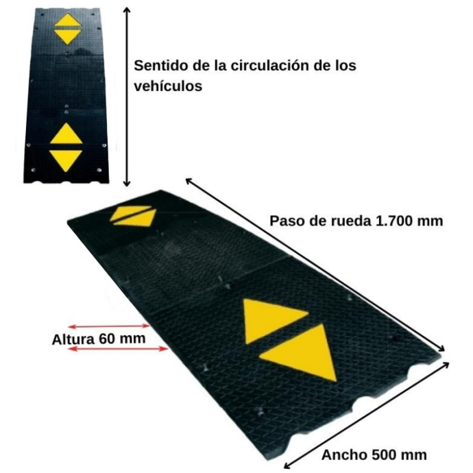 Rubber central speed bump. 500x1700x60mm.