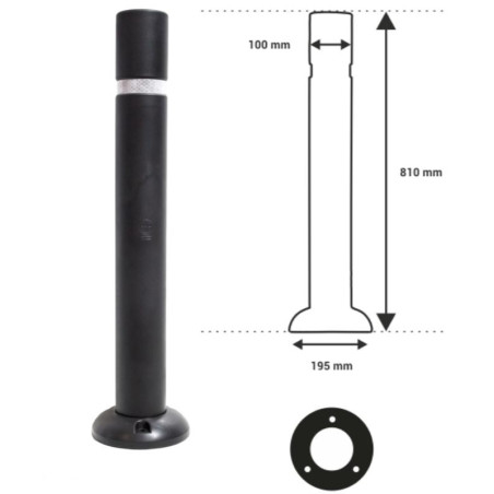 Flexible polyethylene bollard with base, 810xØ100mm
