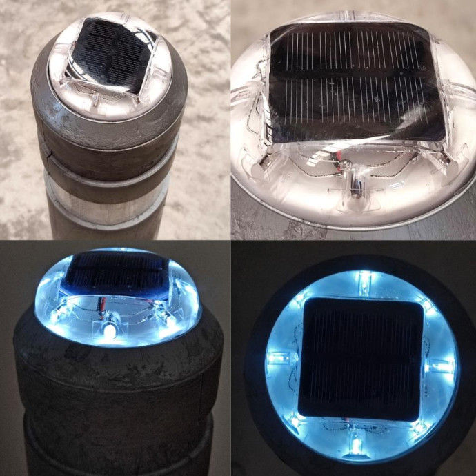 Bolardo flexible 90º con cabezal con luz LED solar. Diferentes medidas y colores