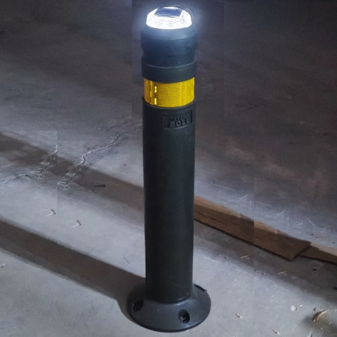 Bolardo flexible 90º con cabezal con luz LED solar. Diferentes medidas y colores