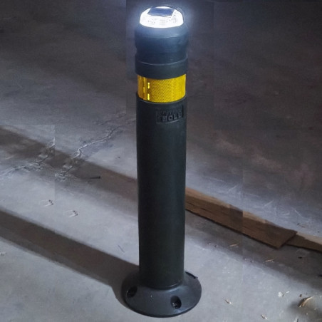 Bolardo flexível de 90º com cabeça com luz LED solar. Diferentes medidas e cores.