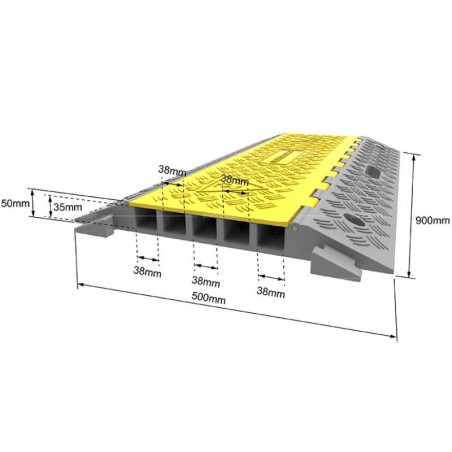 Cable protector with 5 channels, 890x500x50mm