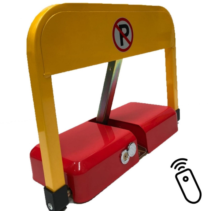 Barrier guards automatic parking space with remote control.