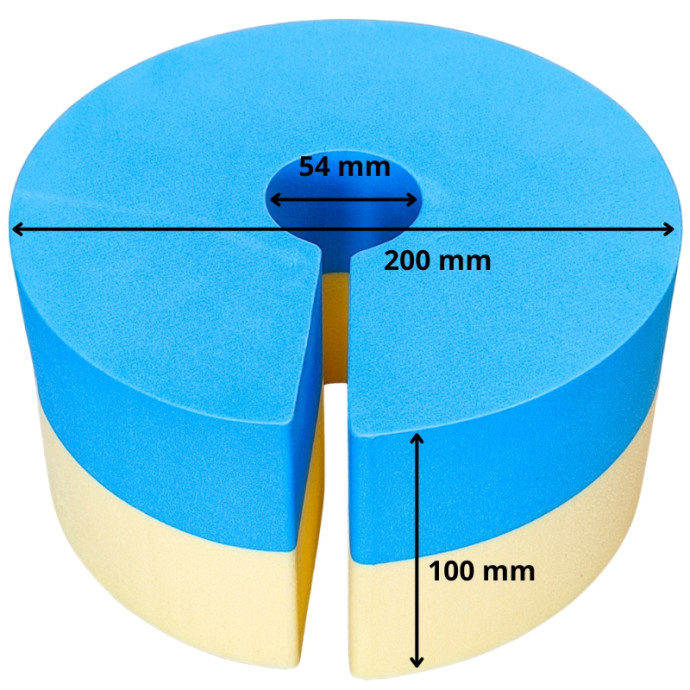 Bloque circular protector para tubos. Ø exterior 200 x Ø Interior 54 mm. Altura 100 mm