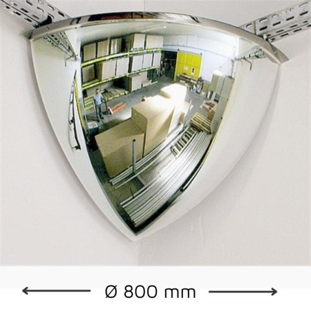 Convex interior mirror 1/8 sphere.