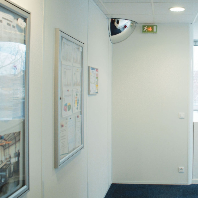 Convex interior mirror 1/8 sphere.