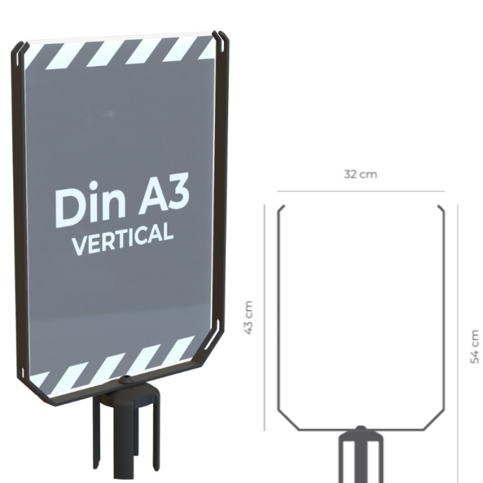 Supports pour panneaux pour poteaux de Ø70 mm. Disponible en A3 et A4 horizontal ou vertical