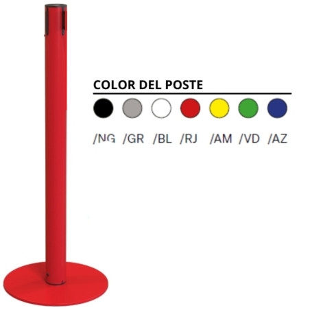 Poste e base metálicos sem fita disponíveis em diferentes cores.