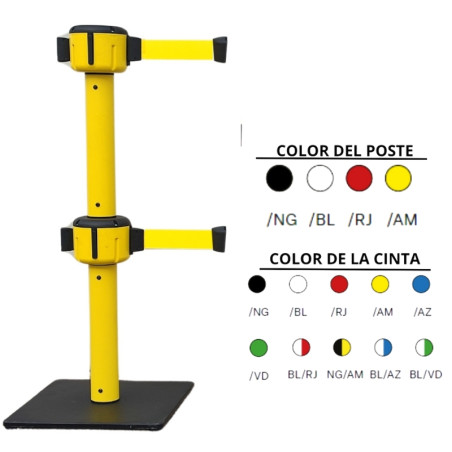 Poste com fita dupla face de 10 metros - PVC reciclado e base de aço preto.