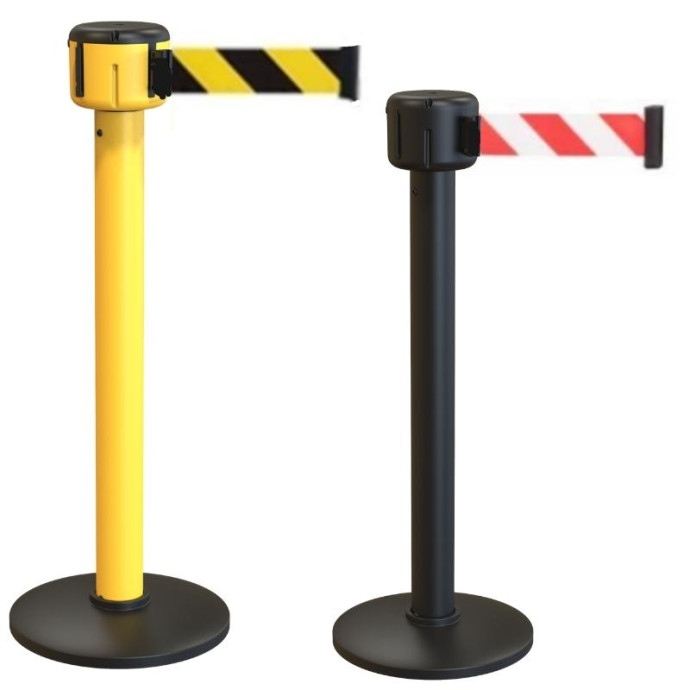 Pote en PVC 100% recyclé avec base noire en PVC et ruban rayé de 6 mètres. Disponible en différentes couleurs.