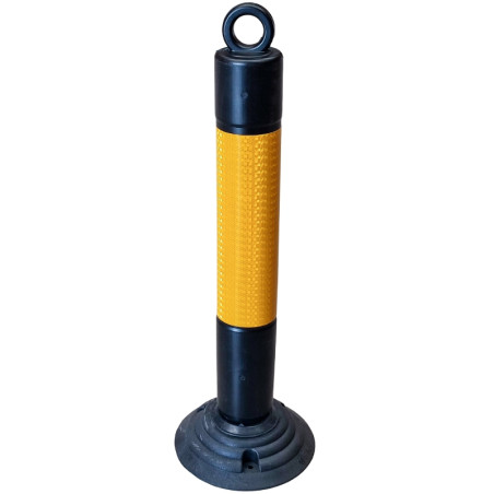 Poteau pliable en PVC noir avec bandes réfléchissantes. Hauteur de 780 mm.