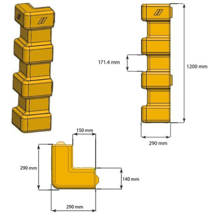 Corner and column protector in yellow, 1200 high x sides 290x290.