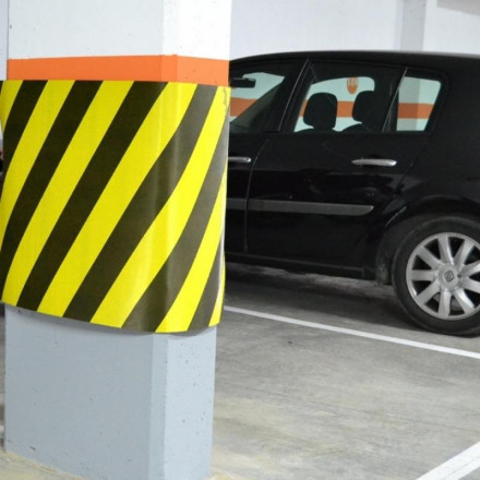 Plaque de protection pour mur et colonne de garage, jaune/noir 1000x660x10 mm