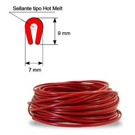 Rolo de proteção para perfis muito pequenos. Rolo de 50 m. Vermelho.
