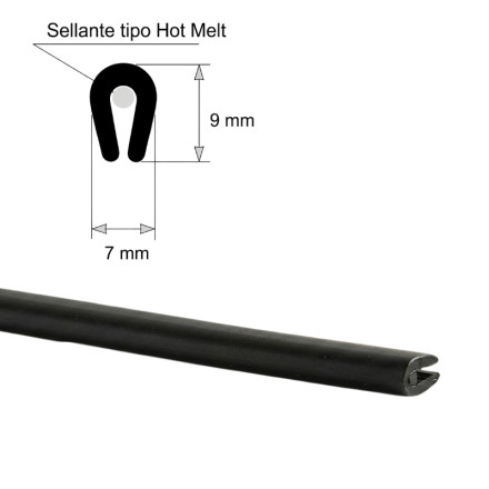 Proteção para perfis muito pequenos. Tira de 1 m. Preto