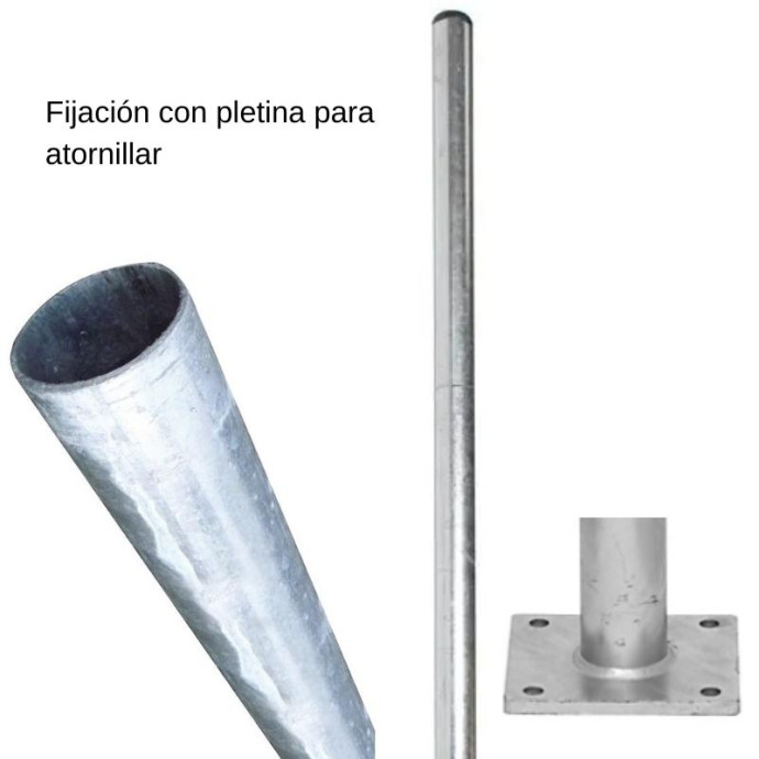 Supporti per specchi e segnali stradali con diverse misure e fissaggi.