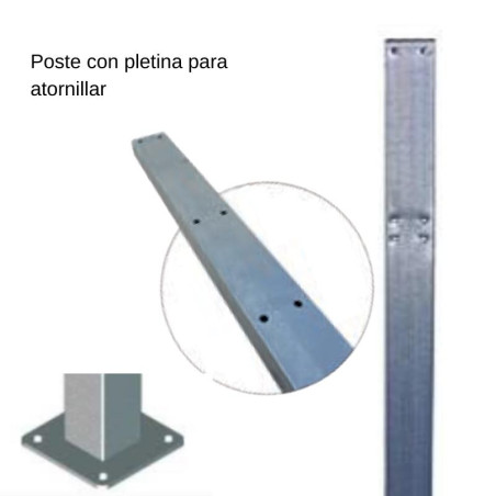 Poteaux pour panneaux de signalisation avec différentes mesures et fixations.