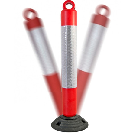 Poteau rabattable en PVC rouge avec bandes réfléchissantes. Hauteur de 920 mm.