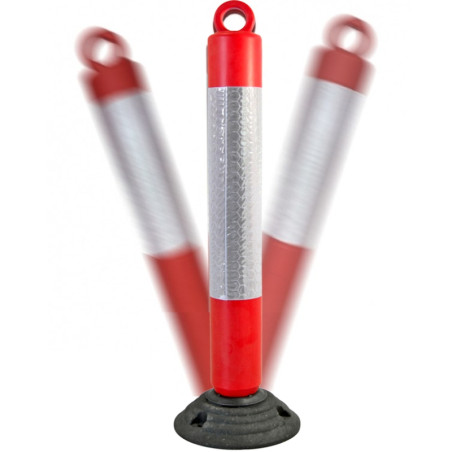 Poteau rabattable en PVC rouge avec bandes réfléchissantes. Hauteur de 920 mm.