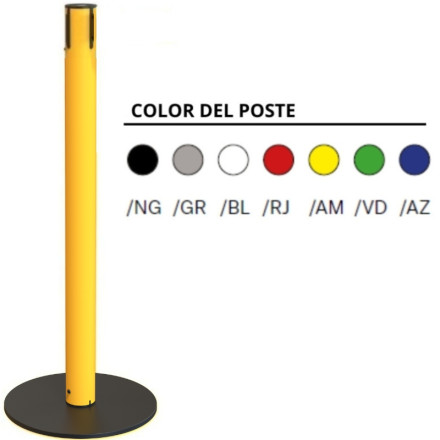 Poste e base metálicos econômicos sem fita disponíveis em diferentes cores.