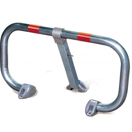 Very sturdy parking barrier, galvanized and reflective.